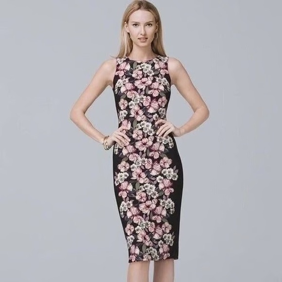 White House Black Market Dresses & Skirts - White House Black Market Floral Midi Dress - Black and Pink